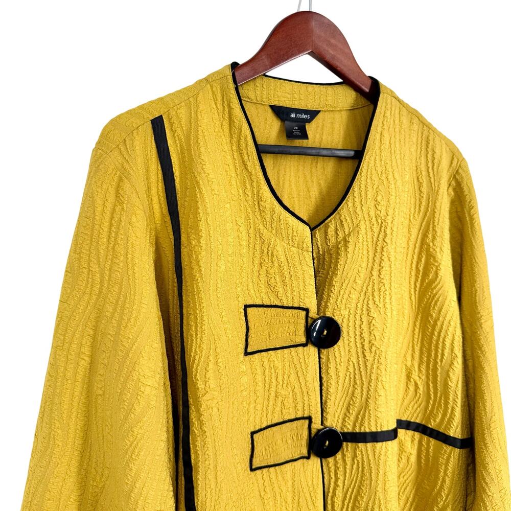 Ali Miles Plus Size 2X Mustard Yellow Wearable Art to Wear Blouse Shirt Top - Picture 3 of 7